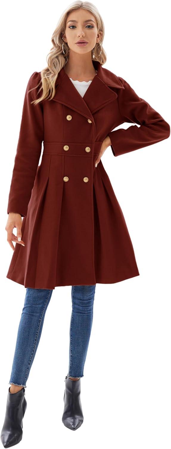 imageGRACE KARIN 2024 Womens Fashion Trench Coat Notch Lapel Double Breasted Thick A Line Pea Coats Jacket with PocketsS2XLDark Red