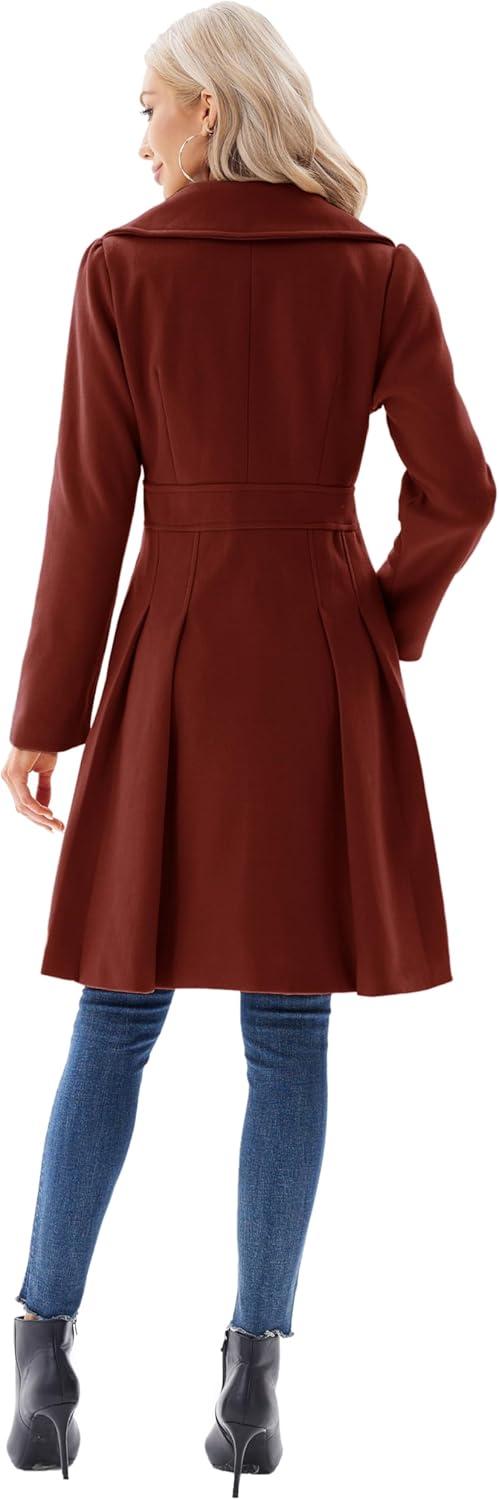 imageGRACE KARIN 2024 Womens Fashion Trench Coat Notch Lapel Double Breasted Thick A Line Pea Coats Jacket with PocketsS2XLDark Red