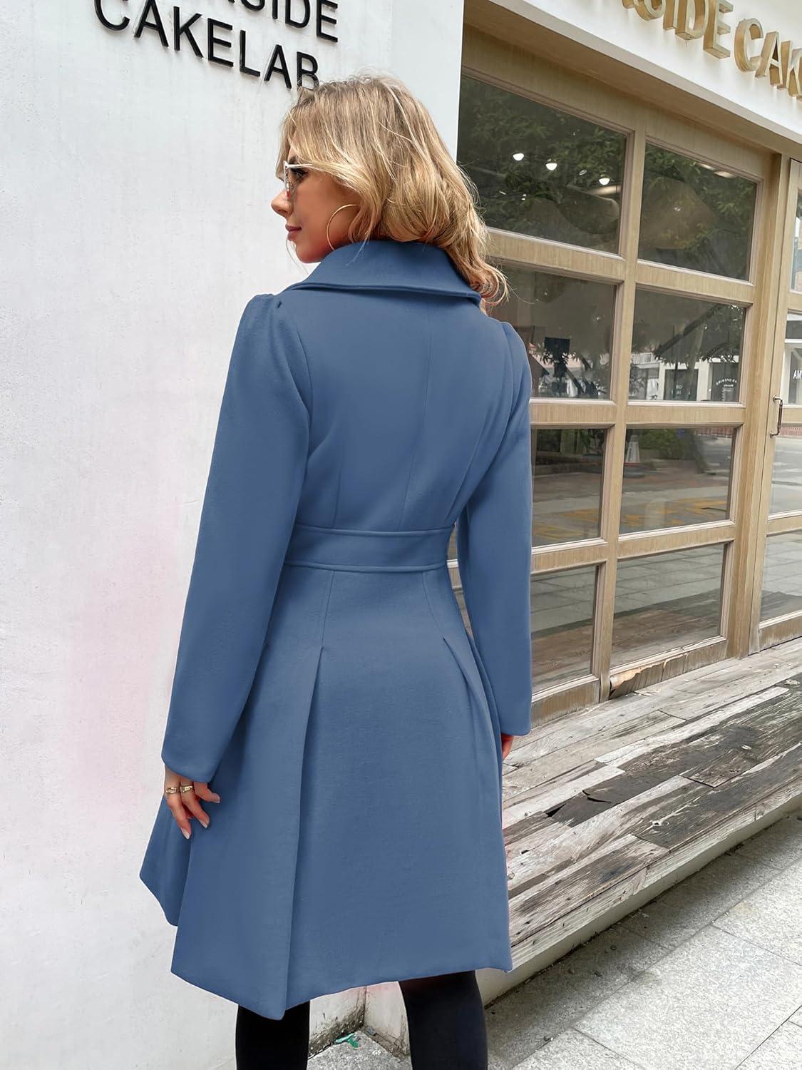 imageGRACE KARIN 2024 Womens Fashion Trench Coat Notch Lapel Double Breasted Thick A Line Pea Coats Jacket with PocketsS2XLGrey Blue