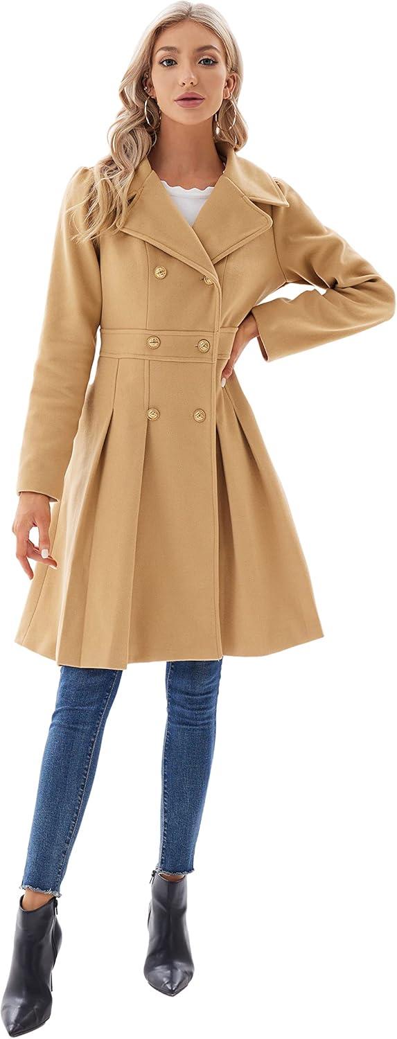 imageGRACE KARIN 2024 Womens Fashion Trench Coat Notch Lapel Double Breasted Thick A Line Pea Coats Jacket with PocketsS2XLKhaki