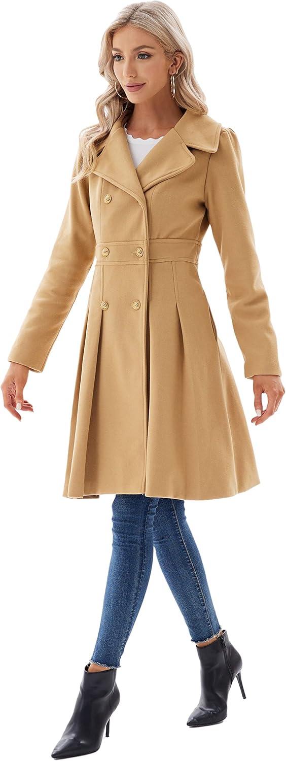 imageGRACE KARIN 2024 Womens Fashion Trench Coat Notch Lapel Double Breasted Thick A Line Pea Coats Jacket with PocketsS2XLKhaki