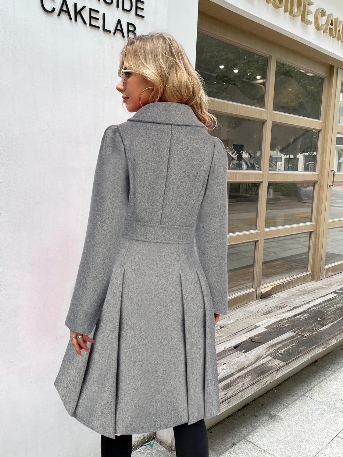 imageGRACE KARIN 2024 Womens Fashion Trench Coat Notch Lapel Double Breasted Thick A Line Pea Coats Jacket with PocketsS2XLLight Grey