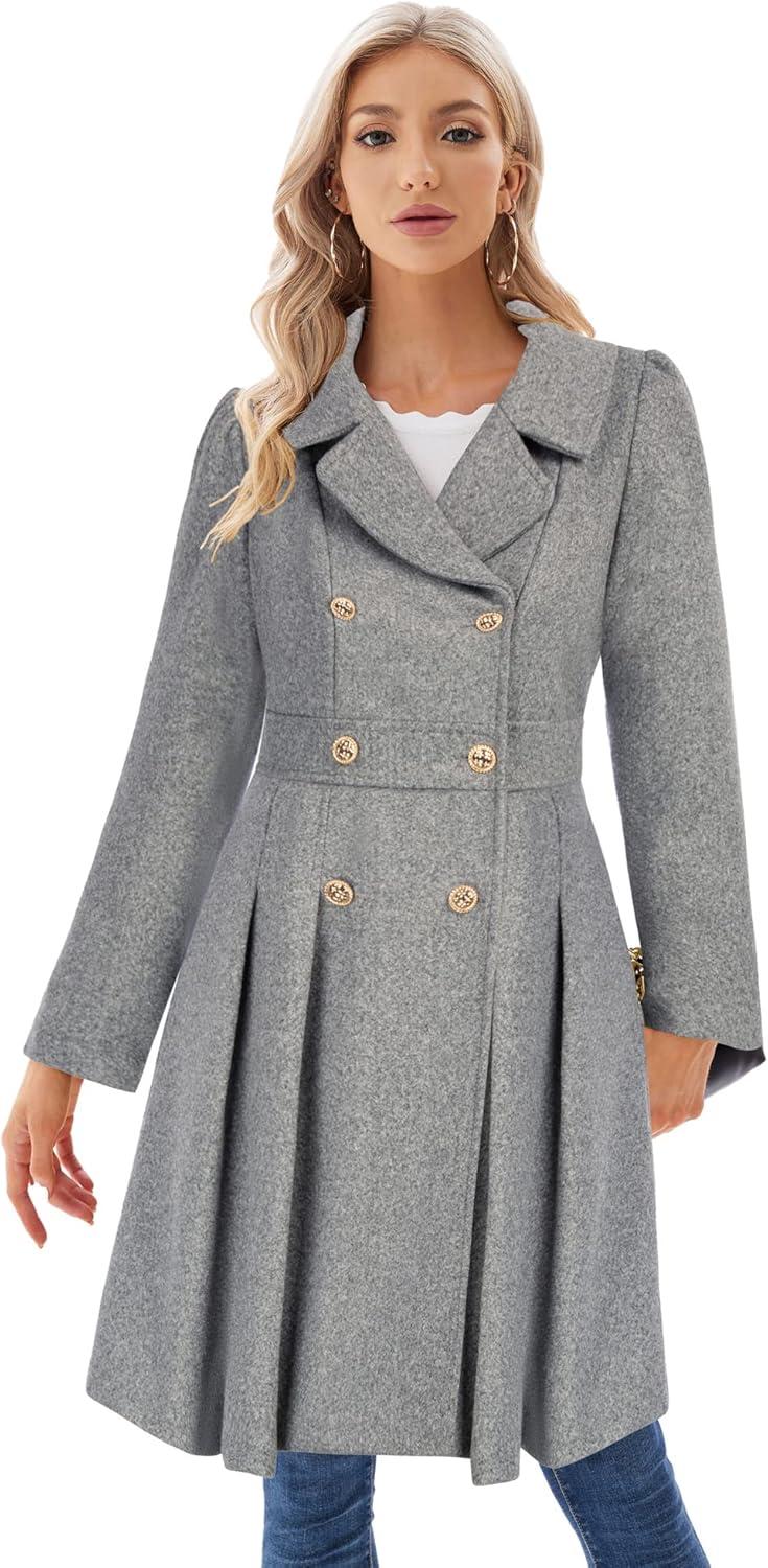 imageGRACE KARIN 2024 Womens Fashion Trench Coat Notch Lapel Double Breasted Thick A Line Pea Coats Jacket with PocketsS2XLLight Grey