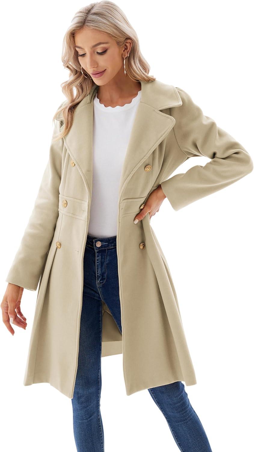 imageGRACE KARIN 2024 Womens Fashion Trench Coat Notch Lapel Double Breasted Thick A Line Pea Coats Jacket with PocketsS2XLLight Khaki
