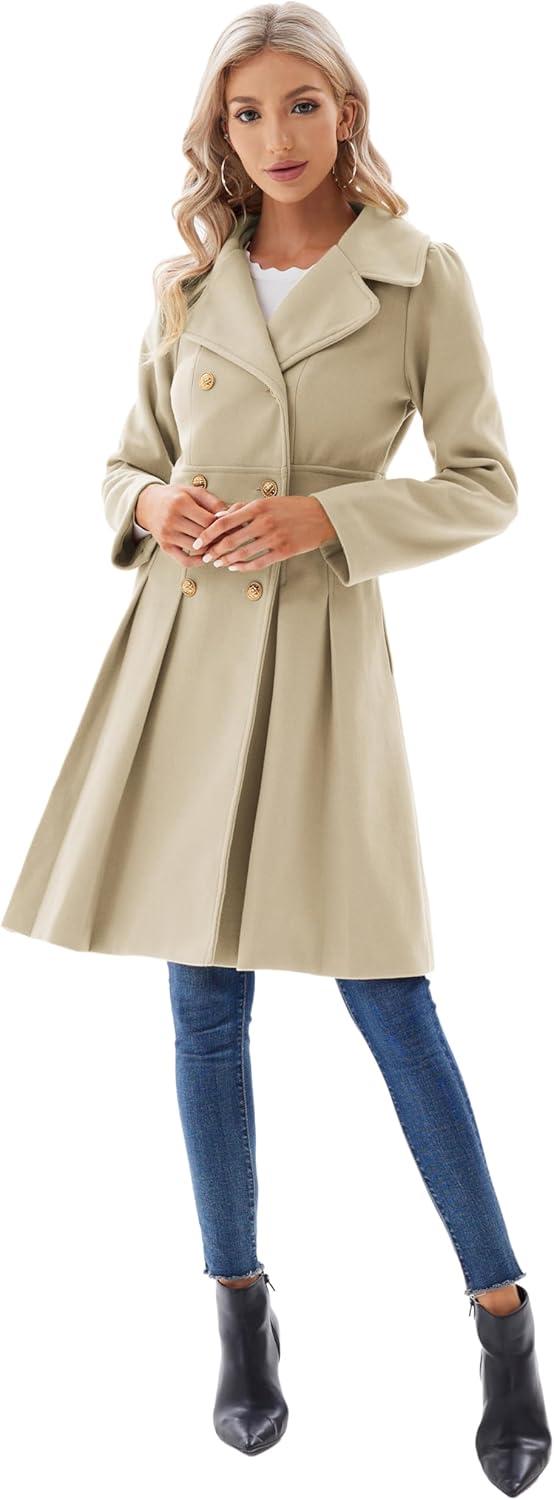 imageGRACE KARIN 2024 Womens Fashion Trench Coat Notch Lapel Double Breasted Thick A Line Pea Coats Jacket with PocketsS2XLLight Khaki