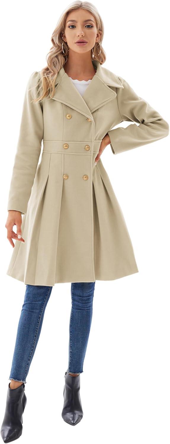 imageGRACE KARIN 2024 Womens Fashion Trench Coat Notch Lapel Double Breasted Thick A Line Pea Coats Jacket with PocketsS2XLLight Khaki