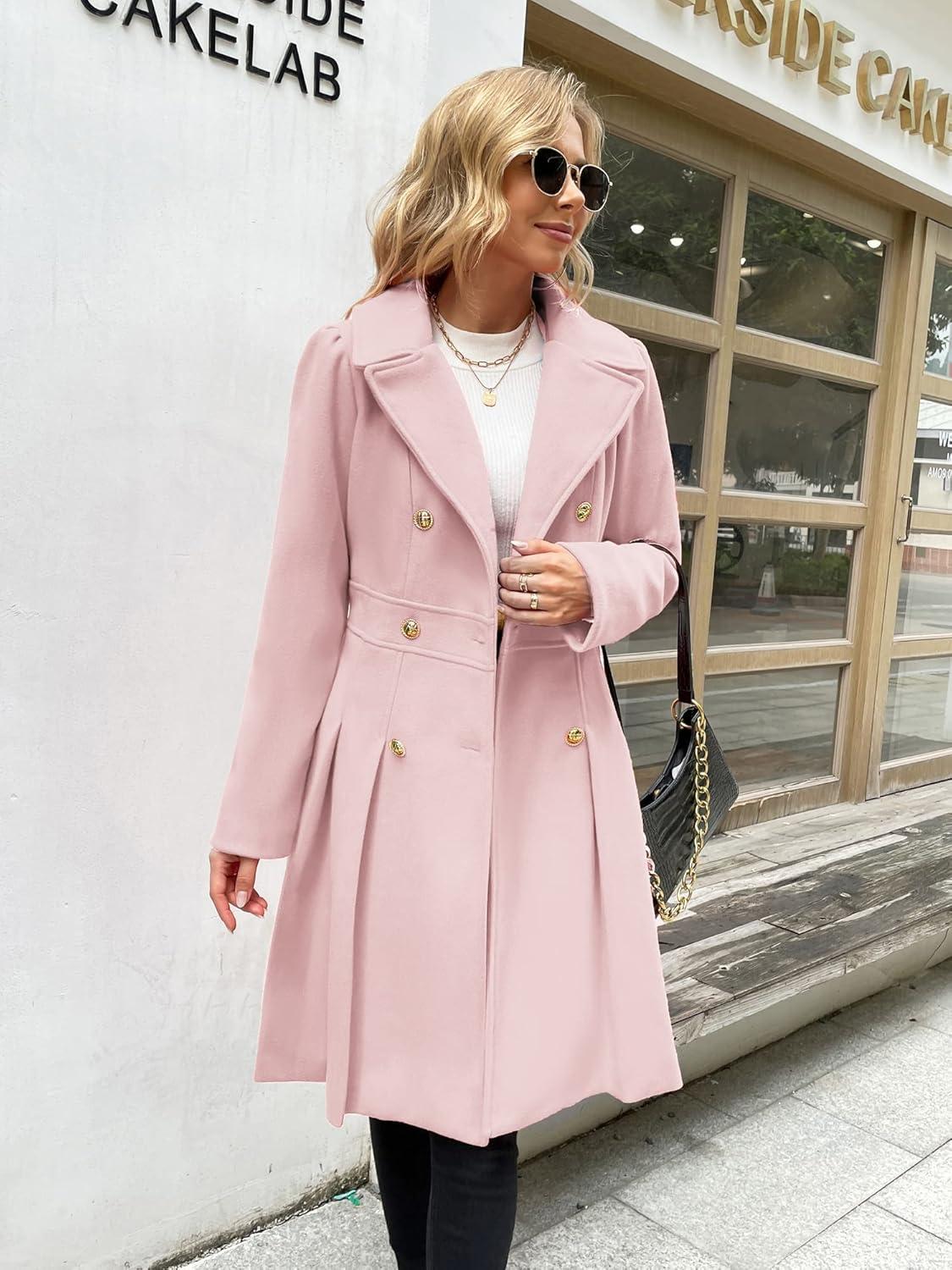 imageGRACE KARIN 2024 Womens Fashion Trench Coat Notch Lapel Double Breasted Thick A Line Pea Coats Jacket with PocketsS2XLLight Pink