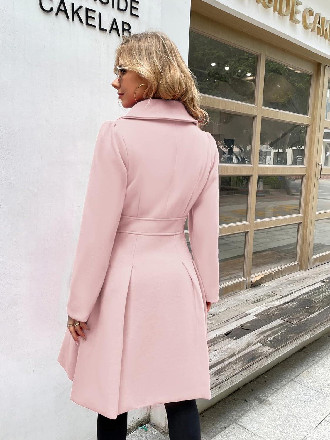 imageGRACE KARIN 2024 Womens Fashion Trench Coat Notch Lapel Double Breasted Thick A Line Pea Coats Jacket with PocketsS2XLLight Pink