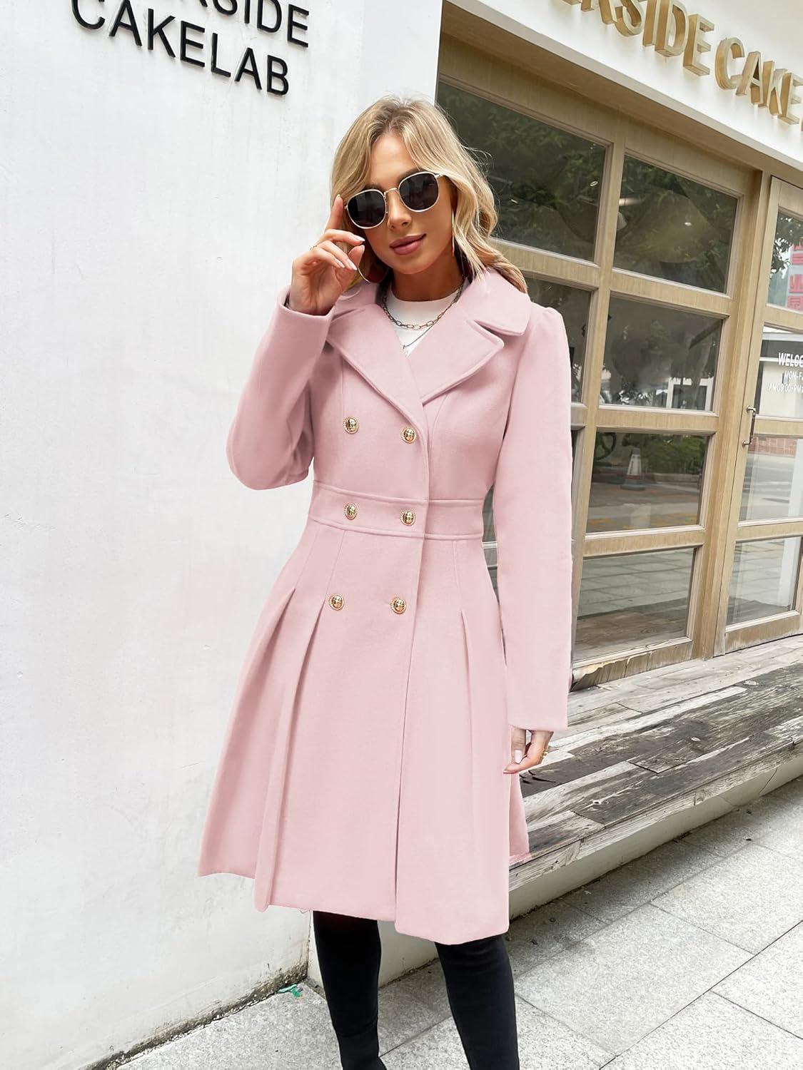 imageGRACE KARIN 2024 Womens Fashion Trench Coat Notch Lapel Double Breasted Thick A Line Pea Coats Jacket with PocketsS2XLLight Pink