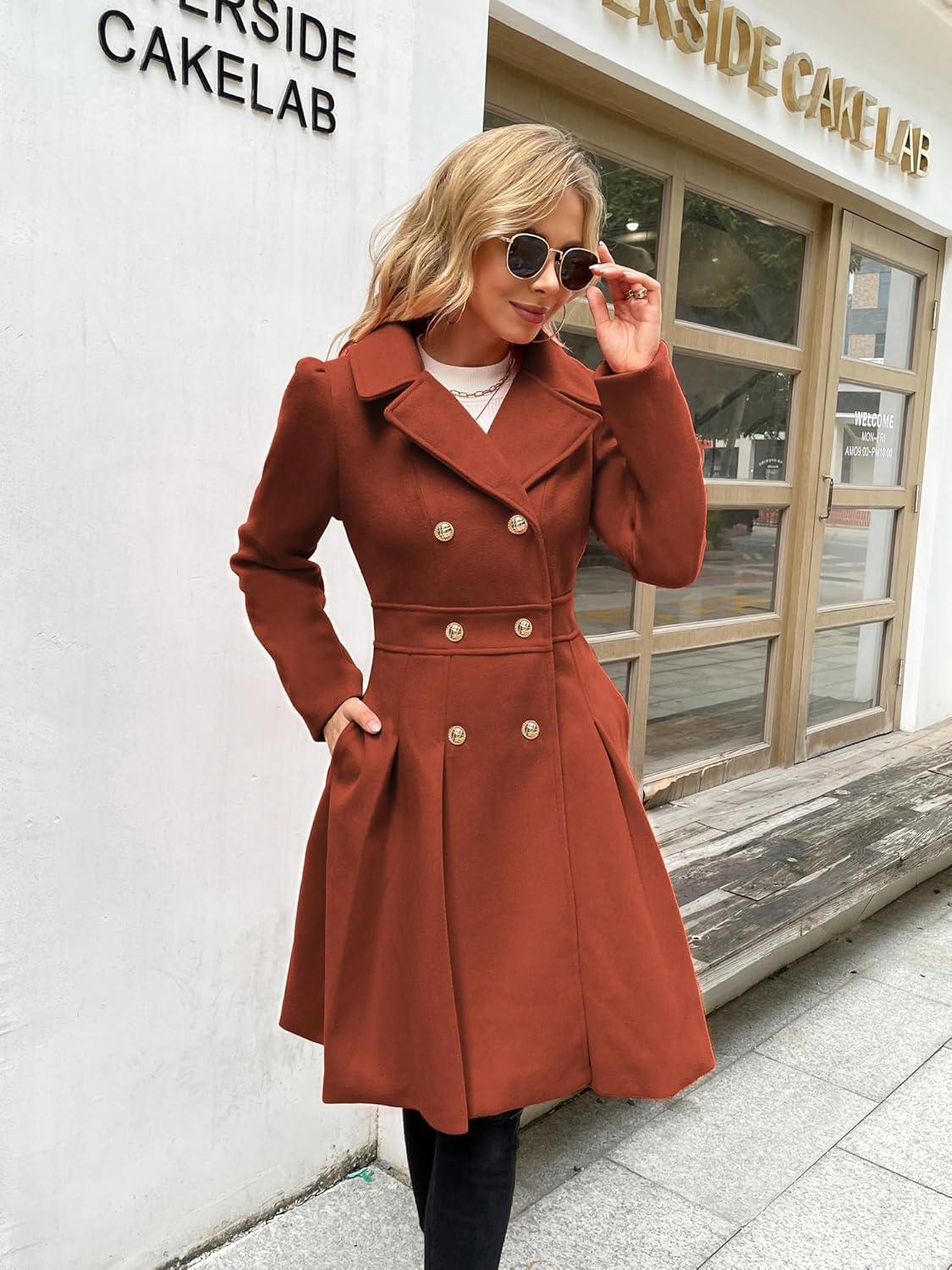 imageGRACE KARIN 2024 Womens Fashion Trench Coat Notch Lapel Double Breasted Thick A Line Pea Coats Jacket with PocketsS2XLOrange