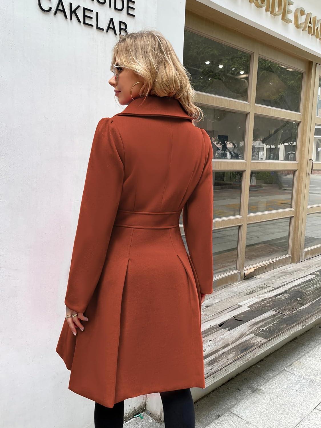 imageGRACE KARIN 2024 Womens Fashion Trench Coat Notch Lapel Double Breasted Thick A Line Pea Coats Jacket with PocketsS2XLOrange
