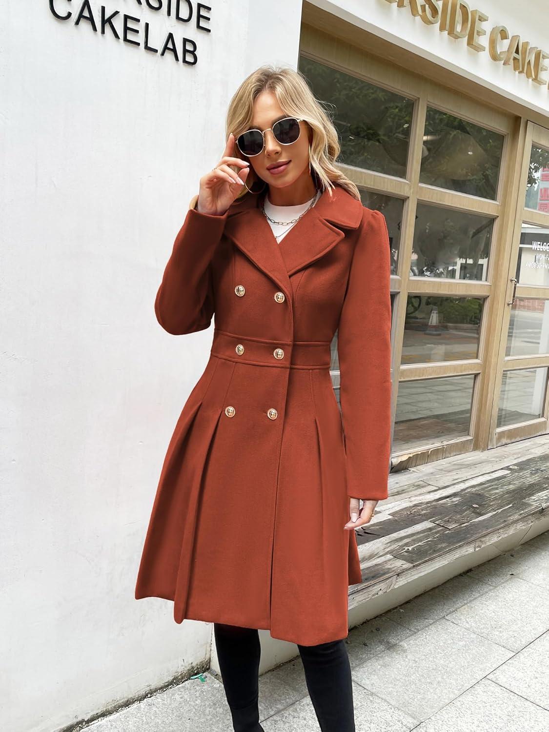 imageGRACE KARIN 2024 Womens Fashion Trench Coat Notch Lapel Double Breasted Thick A Line Pea Coats Jacket with PocketsS2XLOrange