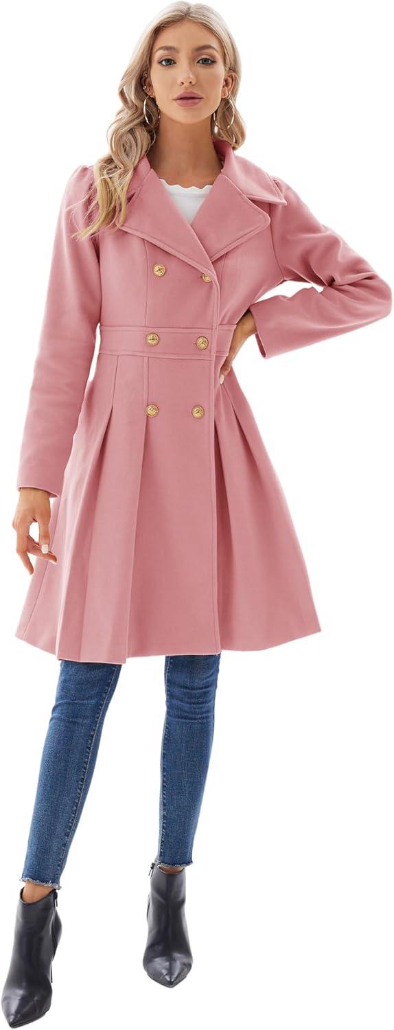 imageGRACE KARIN 2024 Womens Fashion Trench Coat Notch Lapel Double Breasted Thick A Line Pea Coats Jacket with PocketsS2XLPink