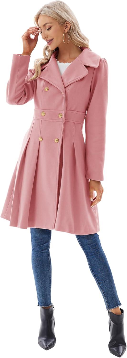 imageGRACE KARIN 2024 Womens Fashion Trench Coat Notch Lapel Double Breasted Thick A Line Pea Coats Jacket with PocketsS2XLPink