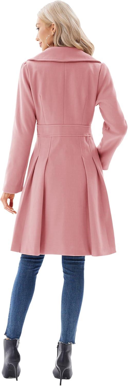 imageGRACE KARIN 2024 Womens Fashion Trench Coat Notch Lapel Double Breasted Thick A Line Pea Coats Jacket with PocketsS2XLPink