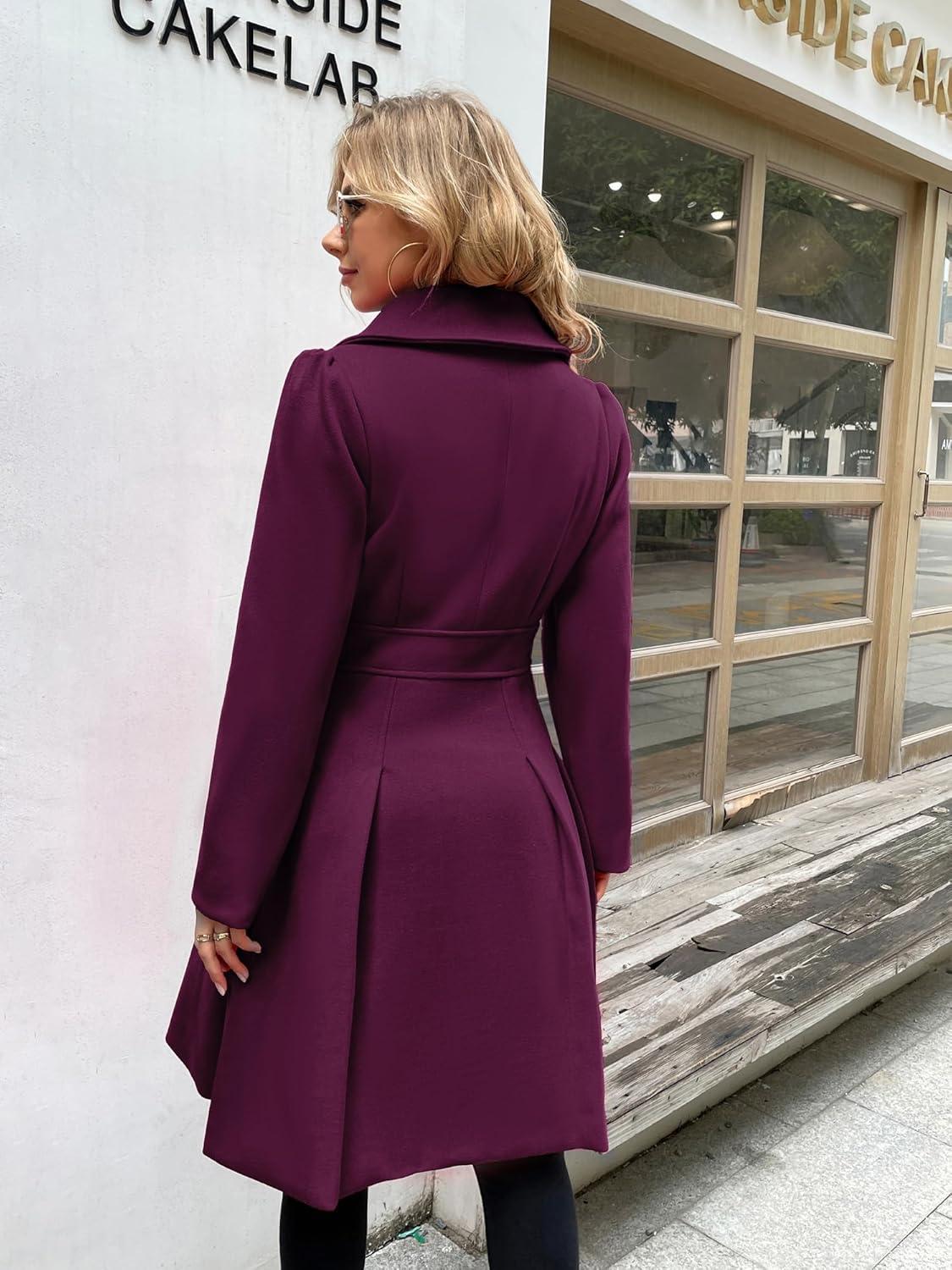 imageGRACE KARIN 2024 Womens Fashion Trench Coat Notch Lapel Double Breasted Thick A Line Pea Coats Jacket with PocketsS2XLPurple