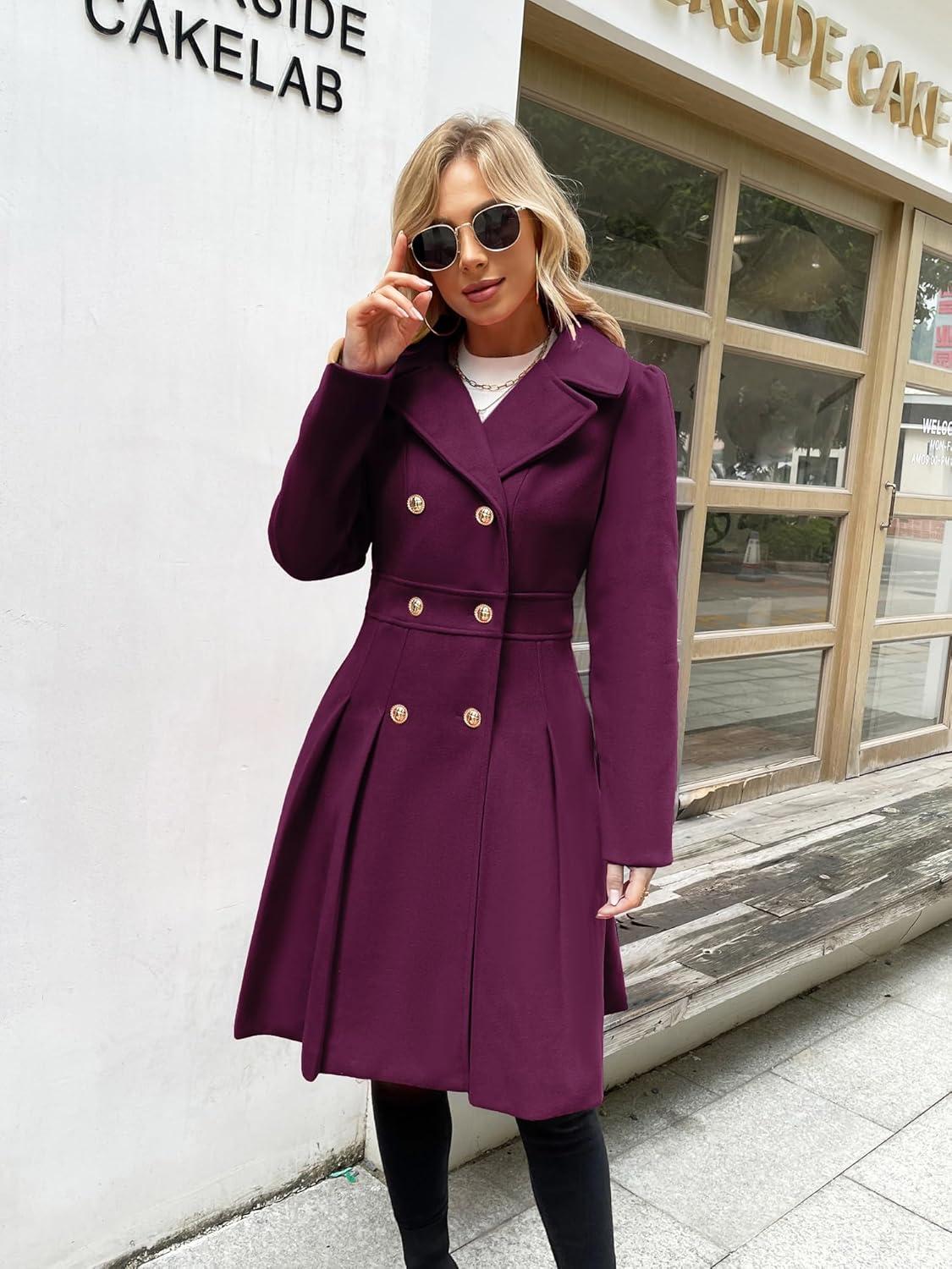 imageGRACE KARIN 2024 Womens Fashion Trench Coat Notch Lapel Double Breasted Thick A Line Pea Coats Jacket with PocketsS2XLPurple