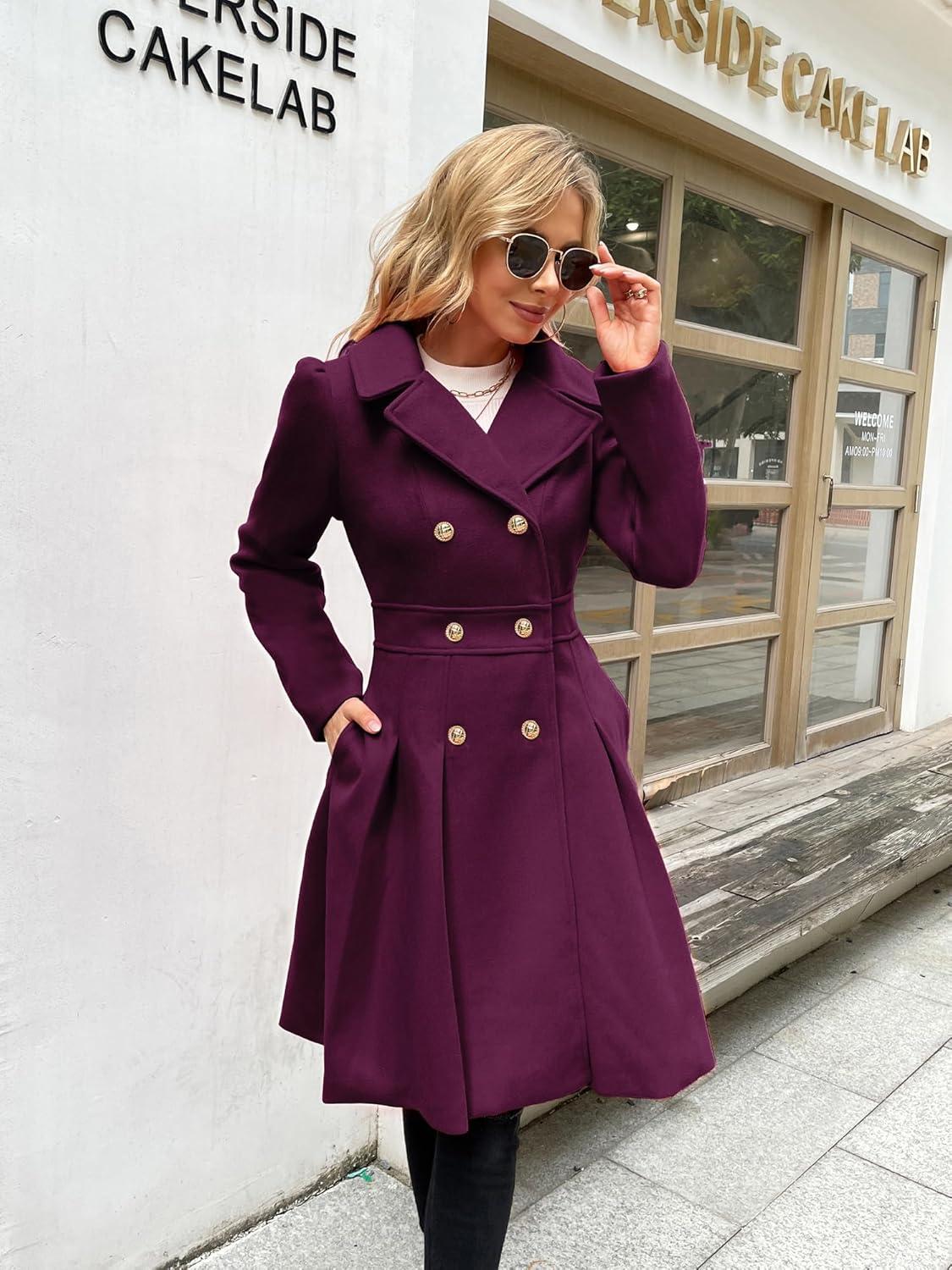 imageGRACE KARIN 2024 Womens Fashion Trench Coat Notch Lapel Double Breasted Thick A Line Pea Coats Jacket with PocketsS2XLPurple
