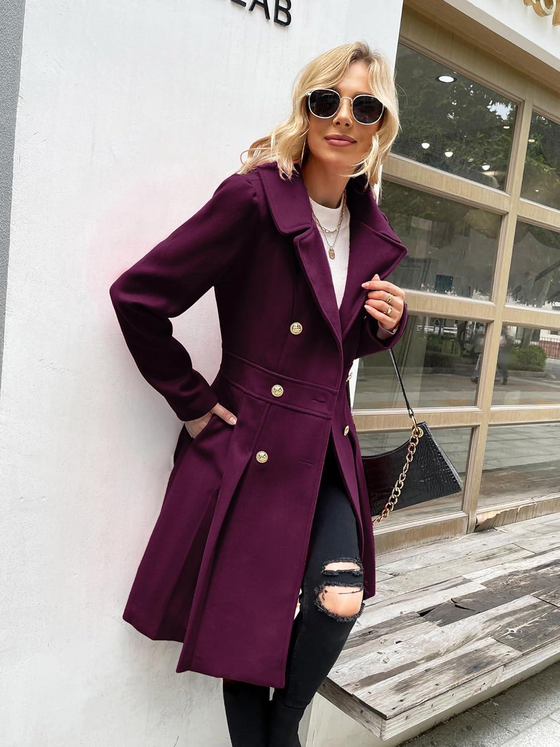 imageGRACE KARIN 2024 Womens Fashion Trench Coat Notch Lapel Double Breasted Thick A Line Pea Coats Jacket with PocketsS2XLPurple