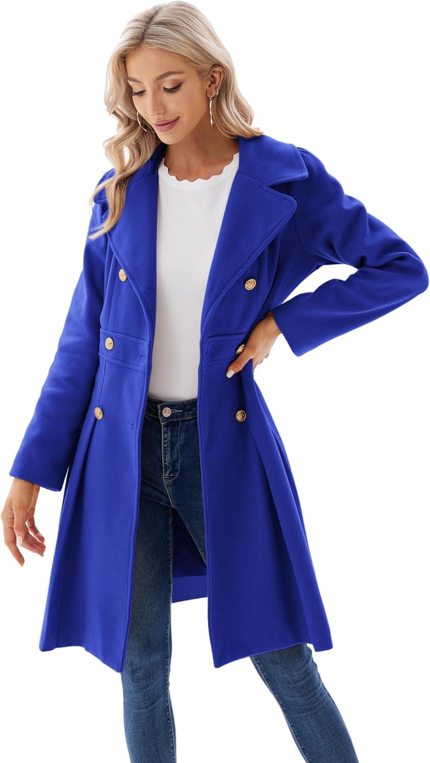 imageGRACE KARIN 2024 Womens Fashion Trench Coat Notch Lapel Double Breasted Thick A Line Pea Coats Jacket with PocketsS2XLRoyal Blue
