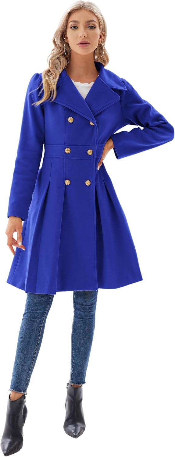 imageGRACE KARIN 2024 Womens Fashion Trench Coat Notch Lapel Double Breasted Thick A Line Pea Coats Jacket with PocketsS2XLRoyal Blue