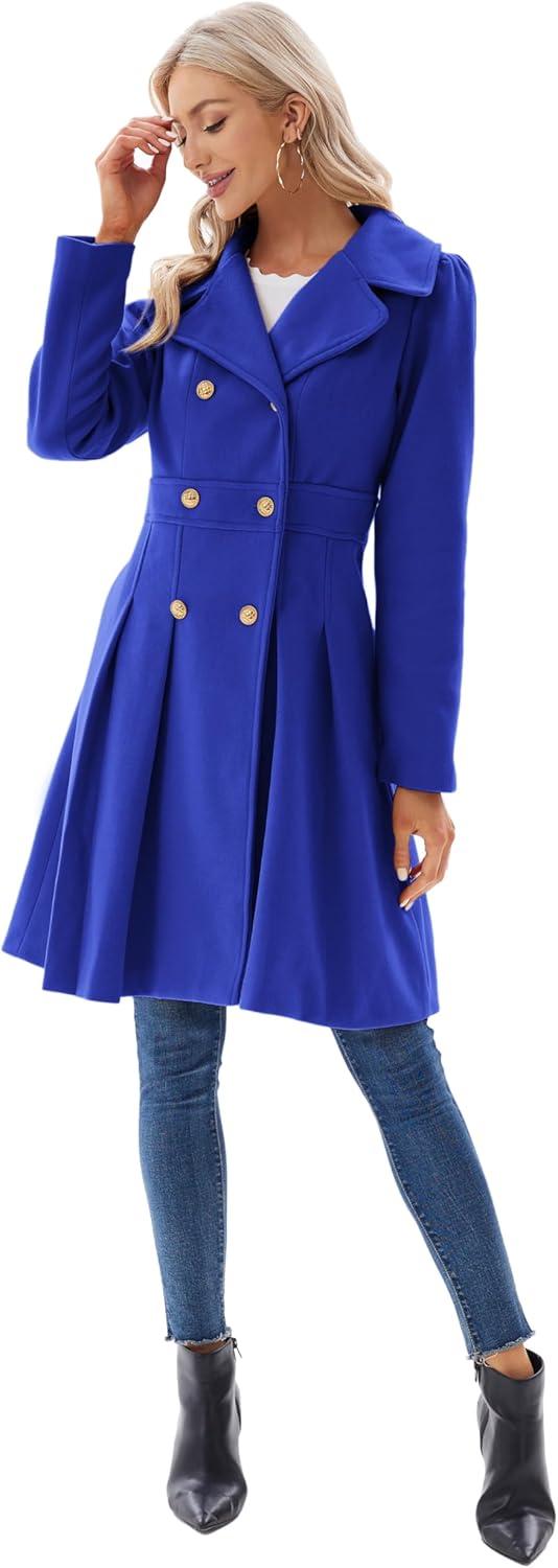 imageGRACE KARIN 2024 Womens Fashion Trench Coat Notch Lapel Double Breasted Thick A Line Pea Coats Jacket with PocketsS2XLRoyal Blue