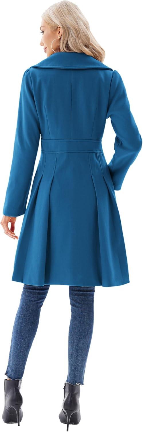 imageGRACE KARIN 2024 Womens Fashion Trench Coat Notch Lapel Double Breasted Thick A Line Pea Coats Jacket with PocketsS2XLTeal Blue