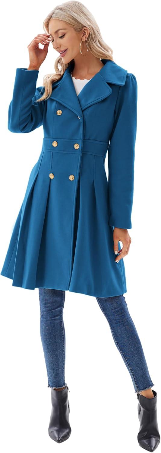 imageGRACE KARIN 2024 Womens Fashion Trench Coat Notch Lapel Double Breasted Thick A Line Pea Coats Jacket with PocketsS2XLTeal Blue
