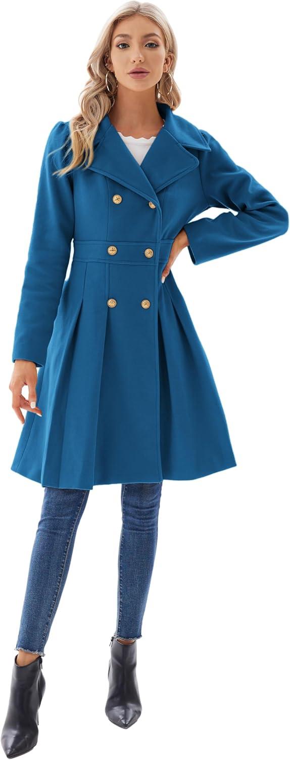 imageGRACE KARIN 2024 Womens Fashion Trench Coat Notch Lapel Double Breasted Thick A Line Pea Coats Jacket with PocketsS2XLTeal Blue