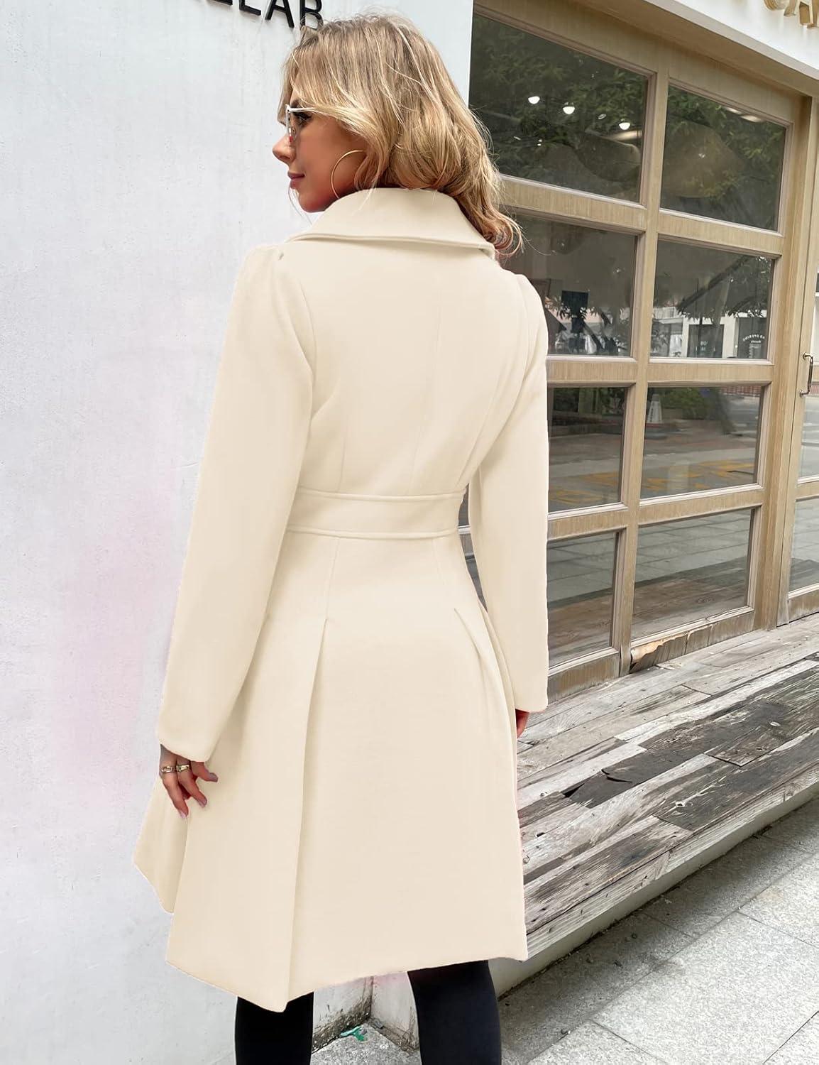 imageGRACE KARIN 2024 Womens Fashion Trench Coat Notch Lapel Double Breasted Thick A Line Pea Coats Jacket with PocketsS2XLWhite