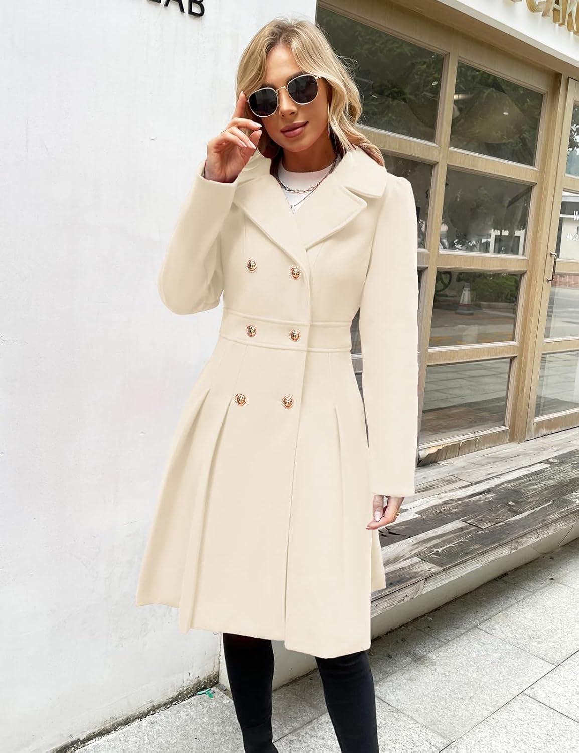 imageGRACE KARIN 2024 Womens Fashion Trench Coat Notch Lapel Double Breasted Thick A Line Pea Coats Jacket with PocketsS2XLWhite