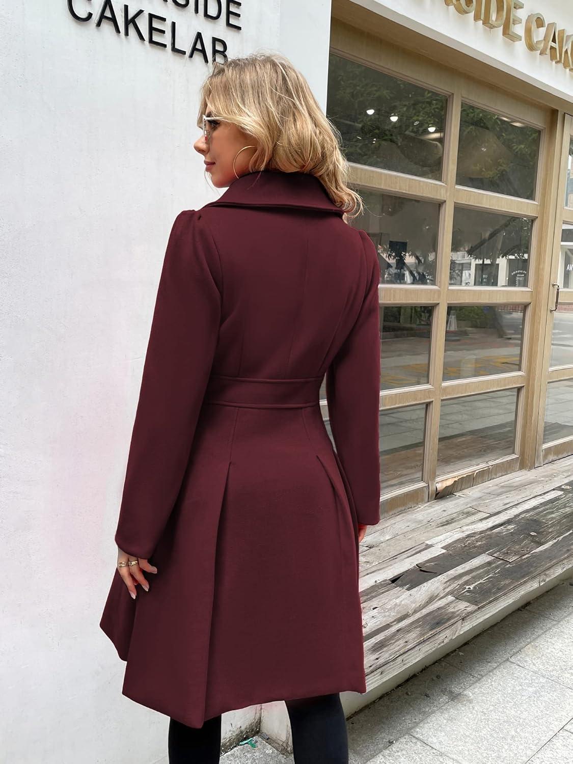 imageGRACE KARIN 2024 Womens Fashion Trench Coat Notch Lapel Double Breasted Thick A Line Pea Coats Jacket with PocketsS2XLWine Red