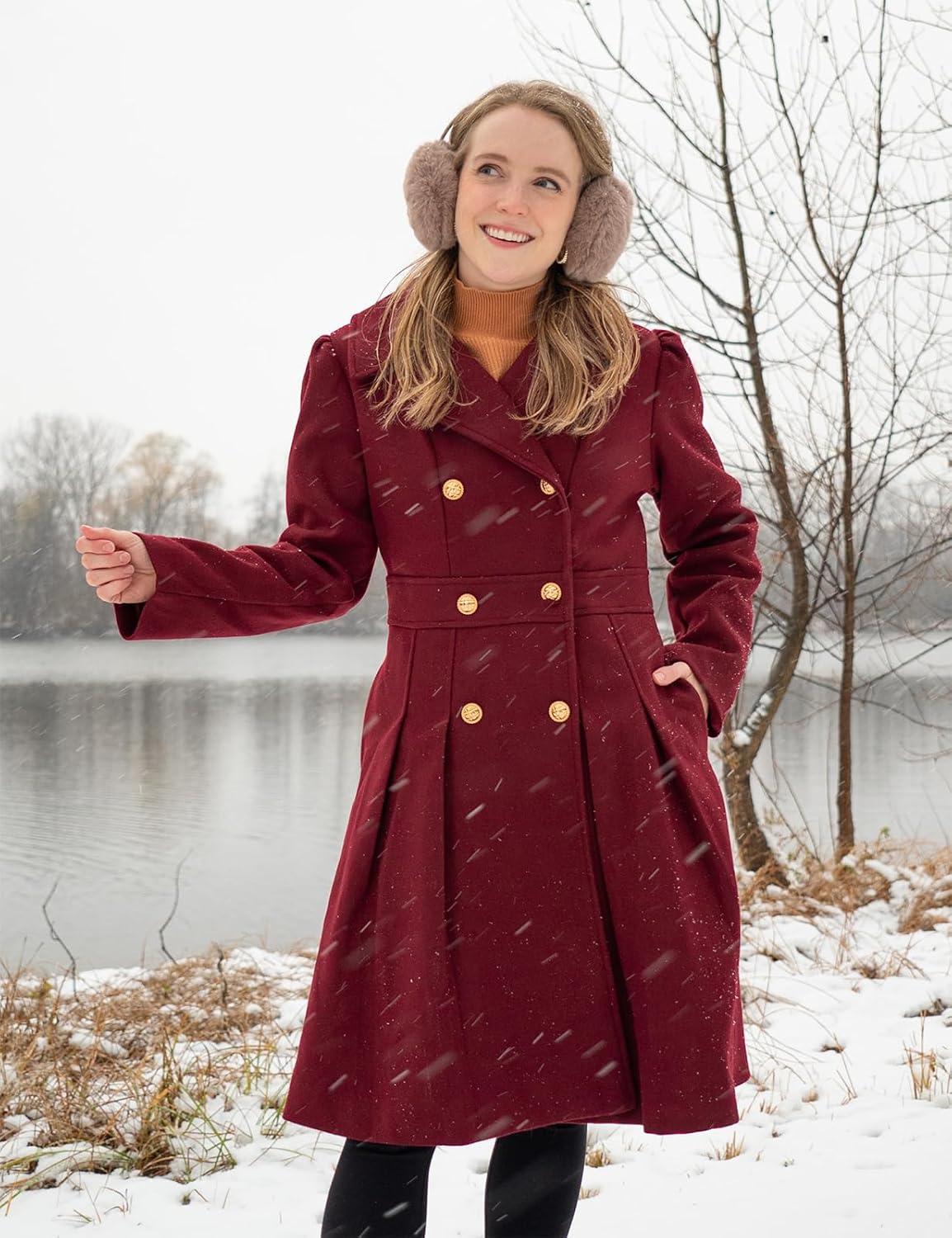 imageGRACE KARIN 2024 Womens Fashion Trench Coat Notch Lapel Double Breasted Thick A Line Pea Coats Jacket with PocketsS2XLWine Red