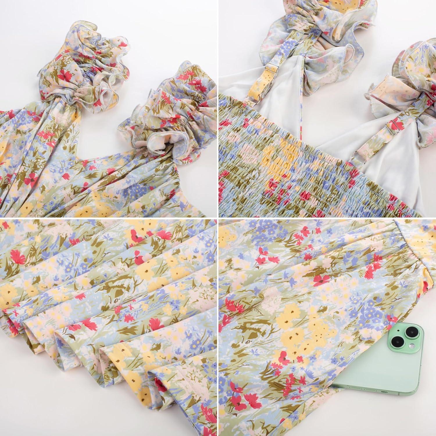 imageGRACE KARIN 2025 Womens Summer Floral Print Dress Sleeveless Casual Flowy Sundress A Line Ruffle Wedding Guest OutfitBlue Yellow Floral