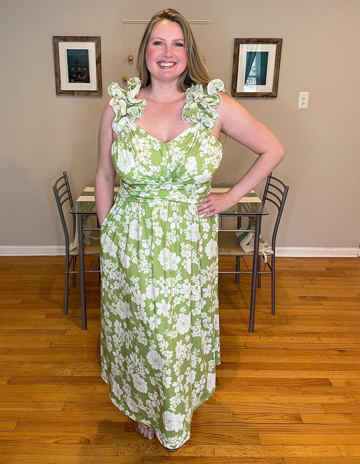 imageGRACE KARIN 2025 Womens Summer Floral Print Dress Sleeveless Casual Flowy Sundress A Line Ruffle Wedding Guest OutfitGreen Floral