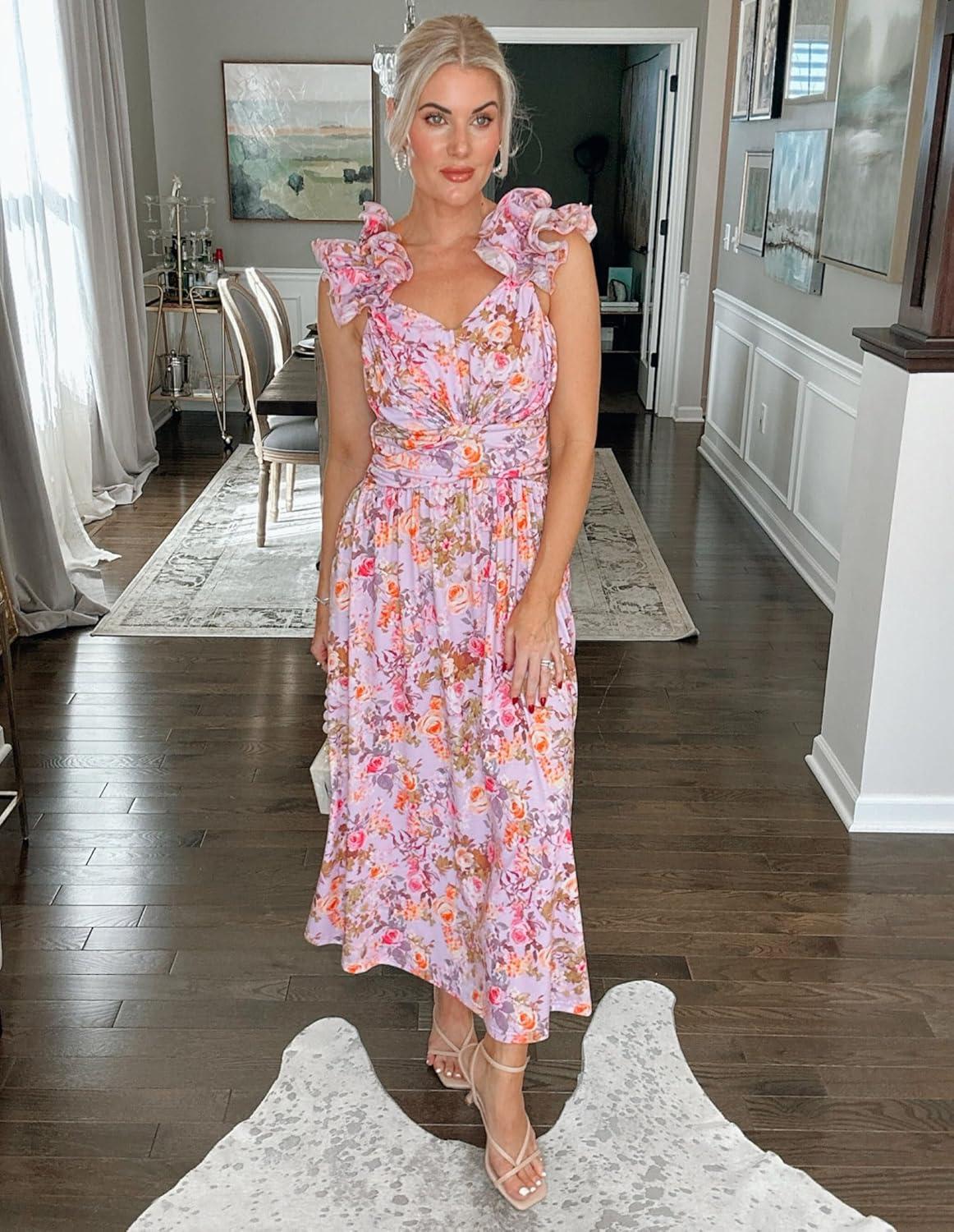 imageGRACE KARIN 2025 Womens Summer Floral Print Dress Sleeveless Casual Flowy Sundress A Line Ruffle Wedding Guest OutfitPurple Floral