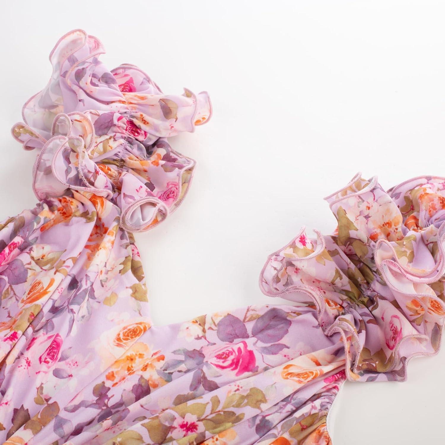imageGRACE KARIN 2025 Womens Summer Floral Print Dress Sleeveless Casual Flowy Sundress A Line Ruffle Wedding Guest OutfitPurple Floral