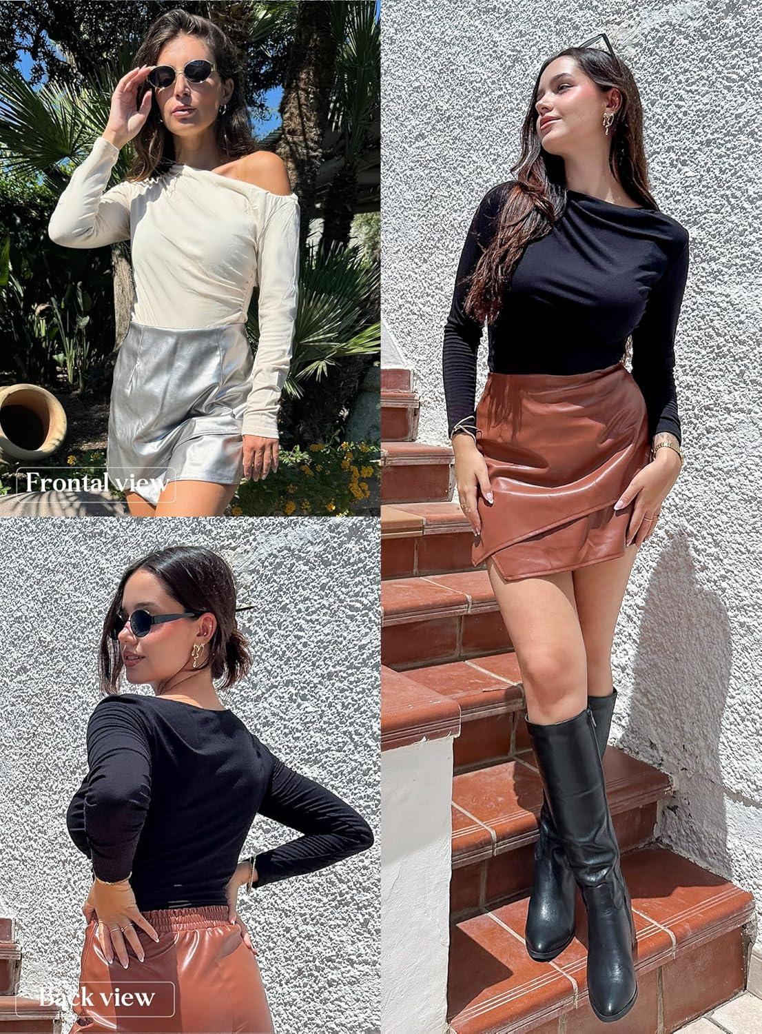 imageGRACE KARIN 2026 Womens Long Sleeve Wrap Blouse Boat Neck Ruched Fitted Trendy Top for Fall Dressy CasualBrown