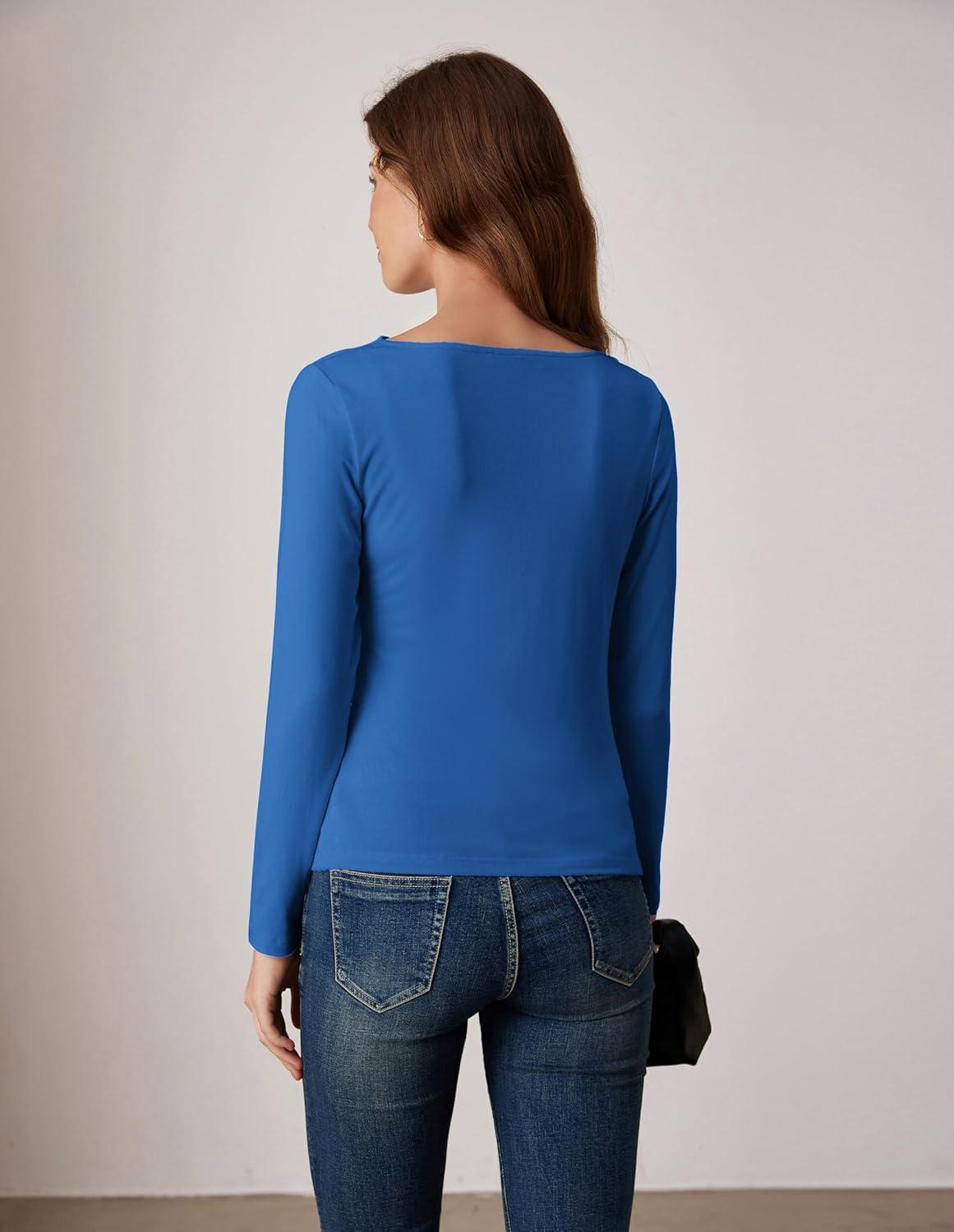 imageGRACE KARIN 2026 Womens Long Sleeve Wrap Blouse Boat Neck Ruched Fitted Trendy Top for Fall Dressy CasualRoyal Blue