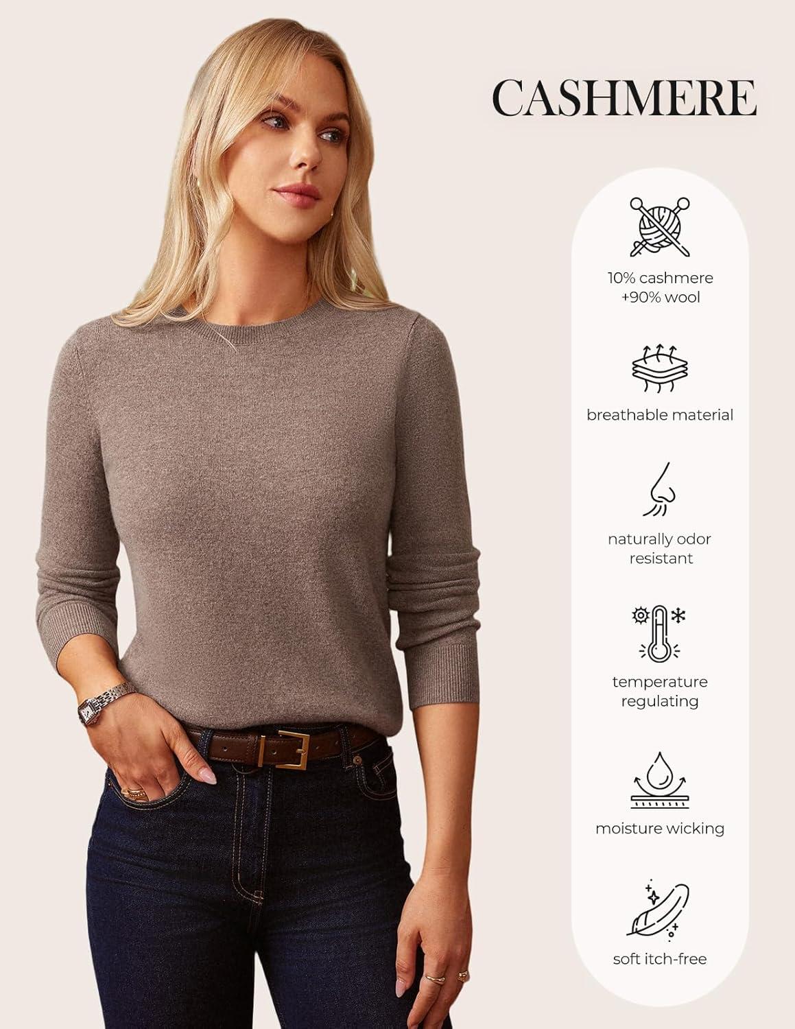 imageGRACE KARIN Cashmere Sweaters for Women Merino Wool Long Sleeve Sweater Casual Fall Crew Neck Sweater with Socks 2026Coffee