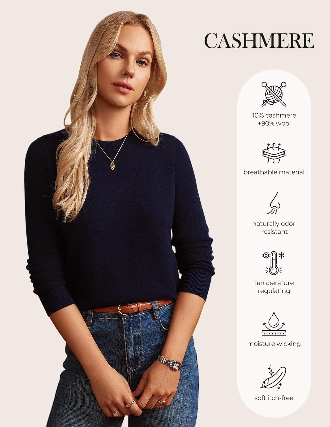 imageGRACE KARIN Cashmere Sweaters for Women Merino Wool Long Sleeve Sweater Casual Fall Crew Neck Sweater with Socks 2026Navy