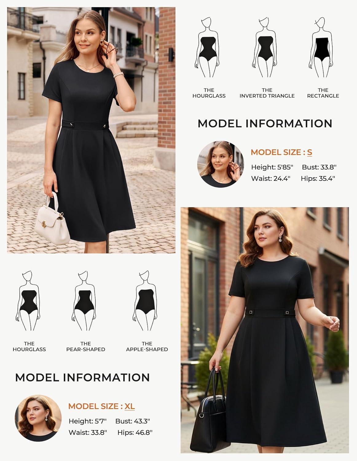 imageGRACE KARIN Church Dresses for Women 2026 Short Sleeve A Line Work Dresses Fit and Flare Dress with PocketsBlack