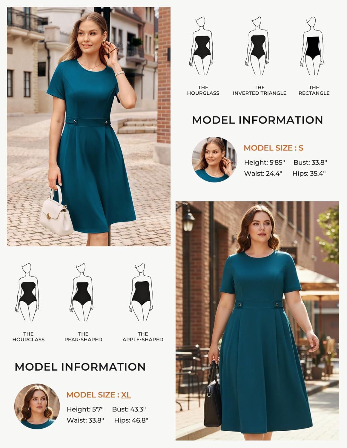 imageGRACE KARIN Church Dresses for Women 2026 Short Sleeve A Line Work Dresses Fit and Flare Dress with PocketsBlue Green