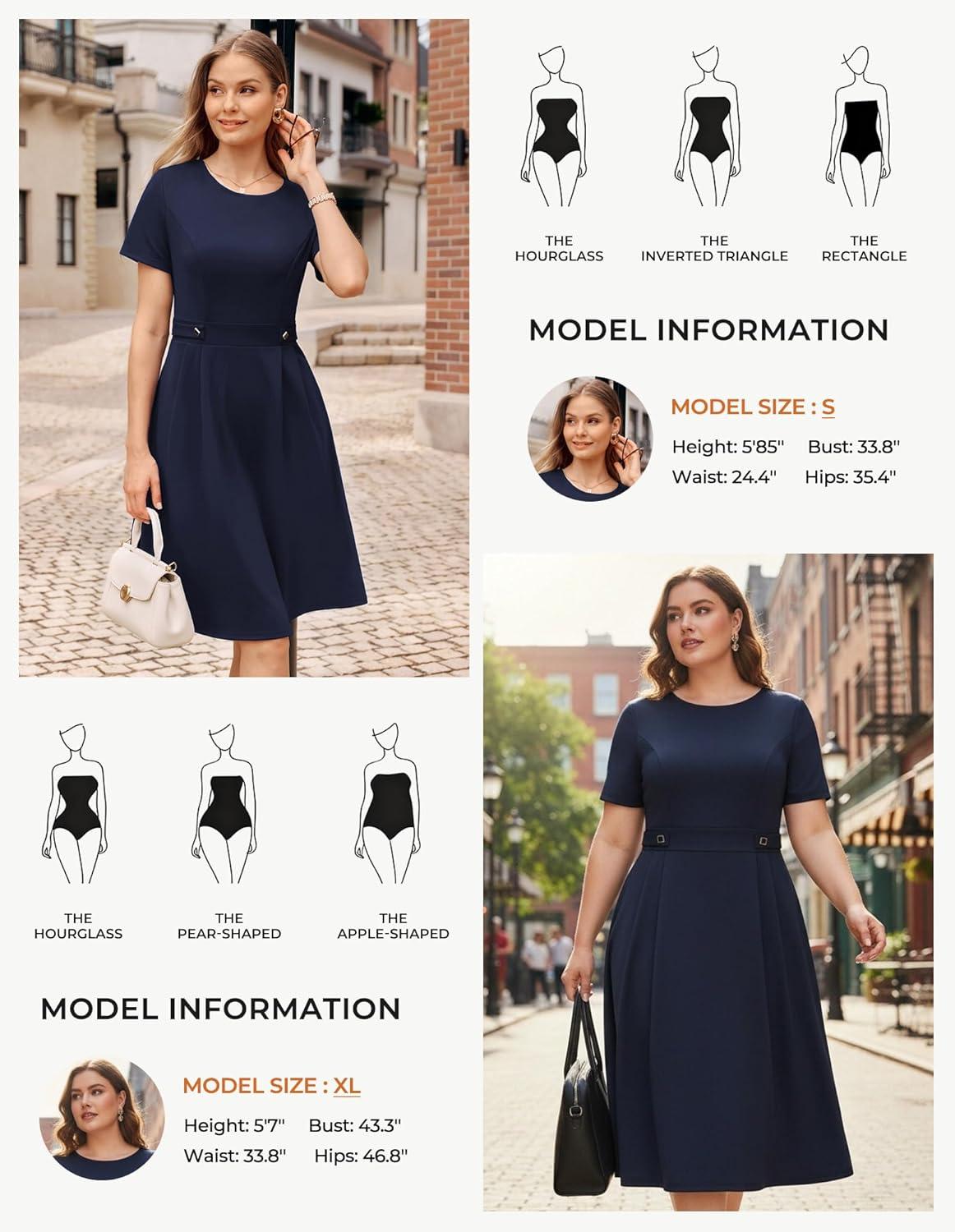 imageGRACE KARIN Church Dresses for Women 2026 Short Sleeve A Line Work Dresses Fit and Flare Dress with PocketsNavy Blue