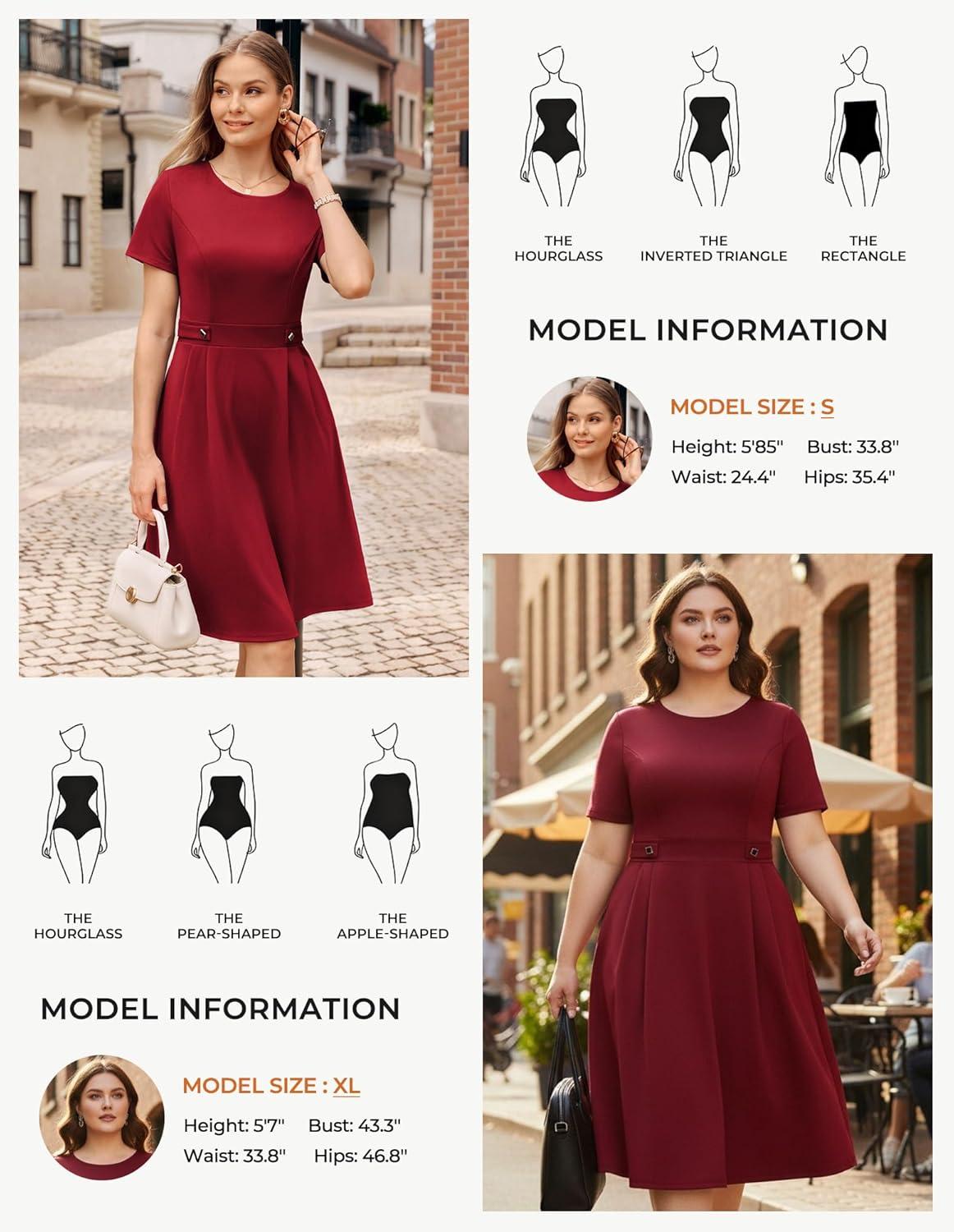 imageGRACE KARIN Church Dresses for Women 2026 Short Sleeve A Line Work Dresses Fit and Flare Dress with PocketsRed