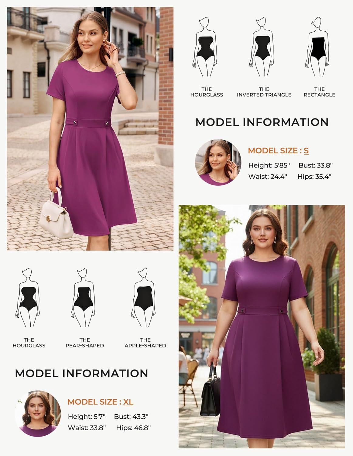 imageGRACE KARIN Church Dresses for Women 2026 Short Sleeve A Line Work Dresses Fit and Flare Dress with PocketsRose Purple