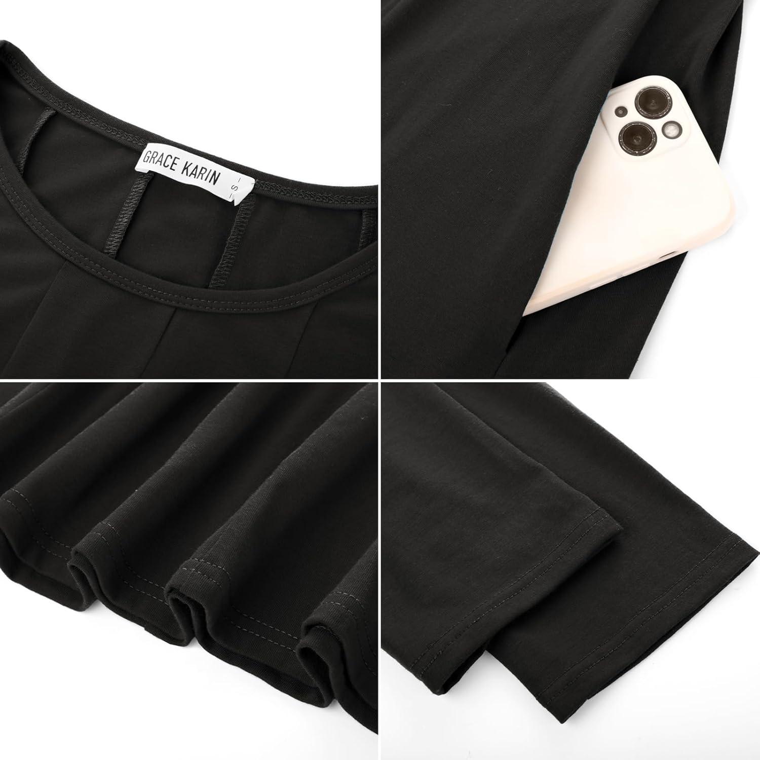 imageGRACE KARIN Fall Dresses for Women 2025 Casual 34 Sleeve Dress A Line Fit and Flare Midi Dress with PocketsBlack