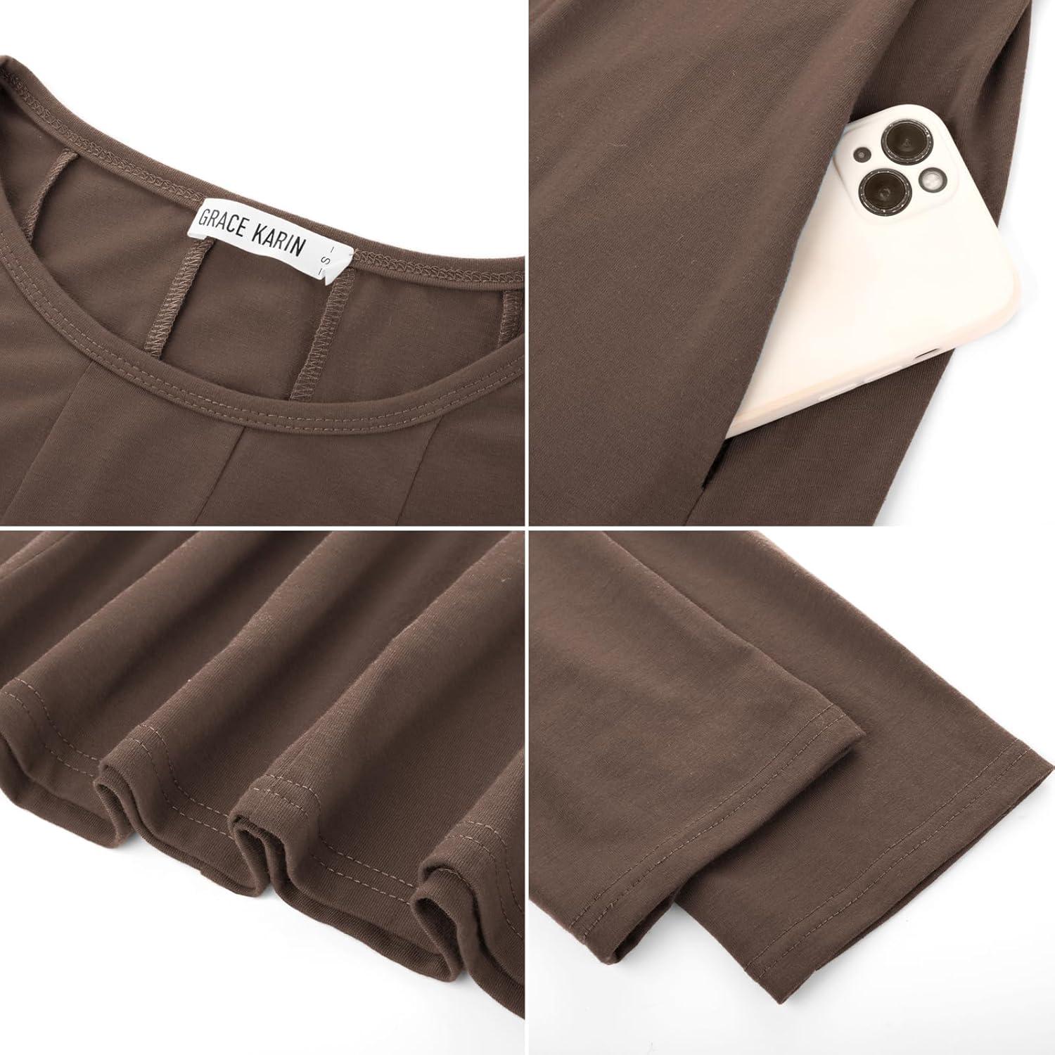 imageGRACE KARIN Fall Dresses for Women 2025 Casual 34 Sleeve Dress A Line Fit and Flare Midi Dress with PocketsBrown