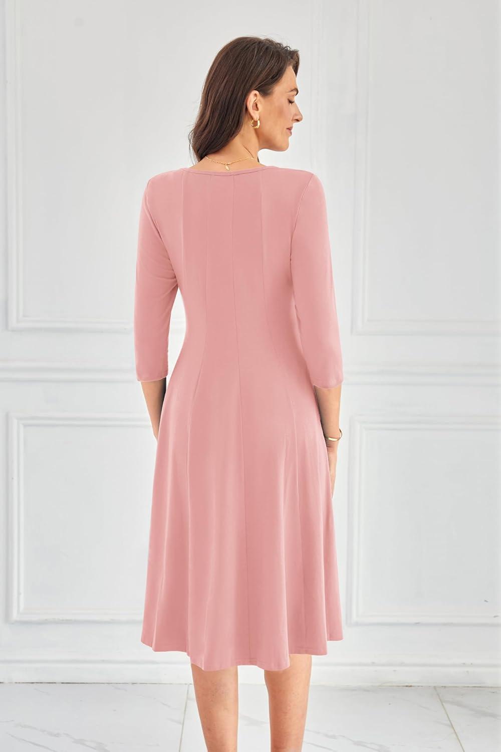 imageGRACE KARIN Fall Dresses for Women 2025 Casual 34 Sleeve Dress A Line Fit and Flare Midi Dress with PocketsDusty Pink