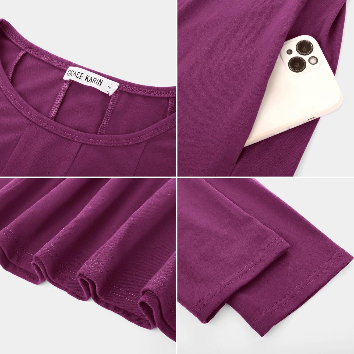 imageGRACE KARIN Fall Dresses for Women 2025 Casual 34 Sleeve Dress A Line Fit and Flare Midi Dress with PocketsMulberry